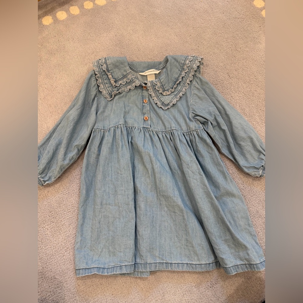 H&M Light Blue Denim-Style Girls Dress with Lace Trim